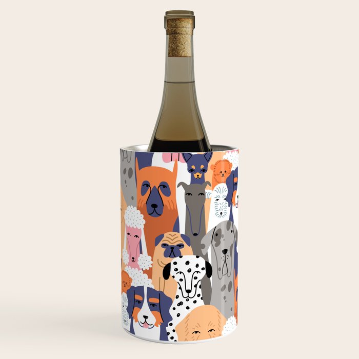 Funny diverse dog crowd character cartoon background Wine Chiller Gallery Image 1