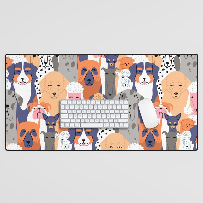 Funny diverse dog crowd character cartoon background Desk Mat Gallery Image 1