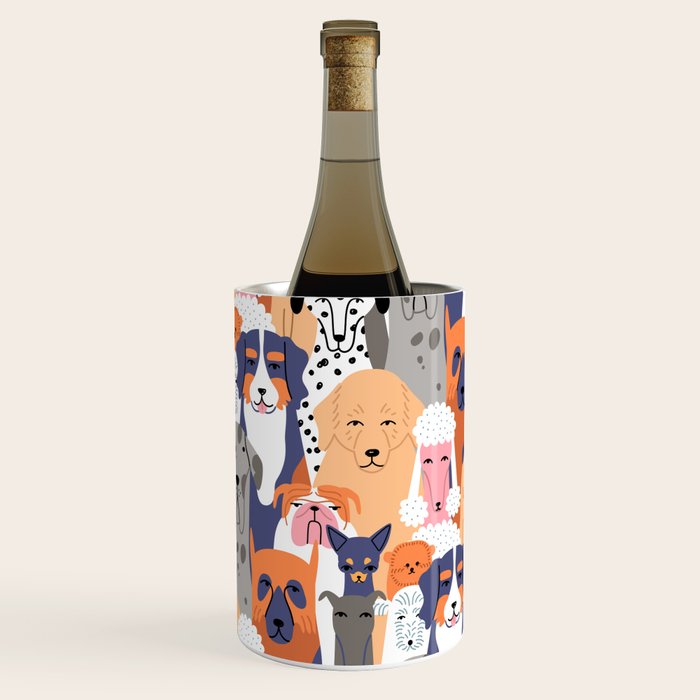 Funny diverse dog crowd character cartoon background Wine Chiller Gallery Image 2