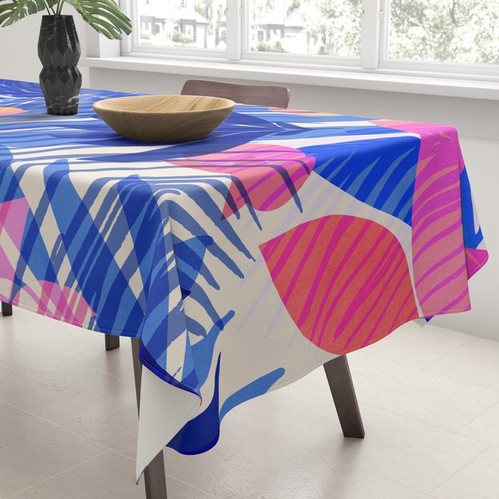 Breezy Tropics Blue Floral Design Tablecloth Gallery Image 3