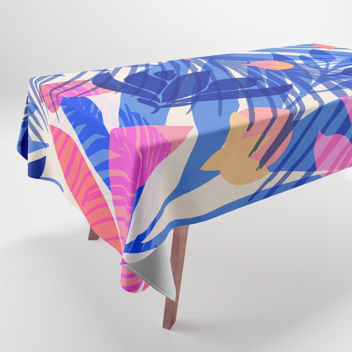 Breezy Tropics Blue Floral Design Tablecloth Gallery Image 1