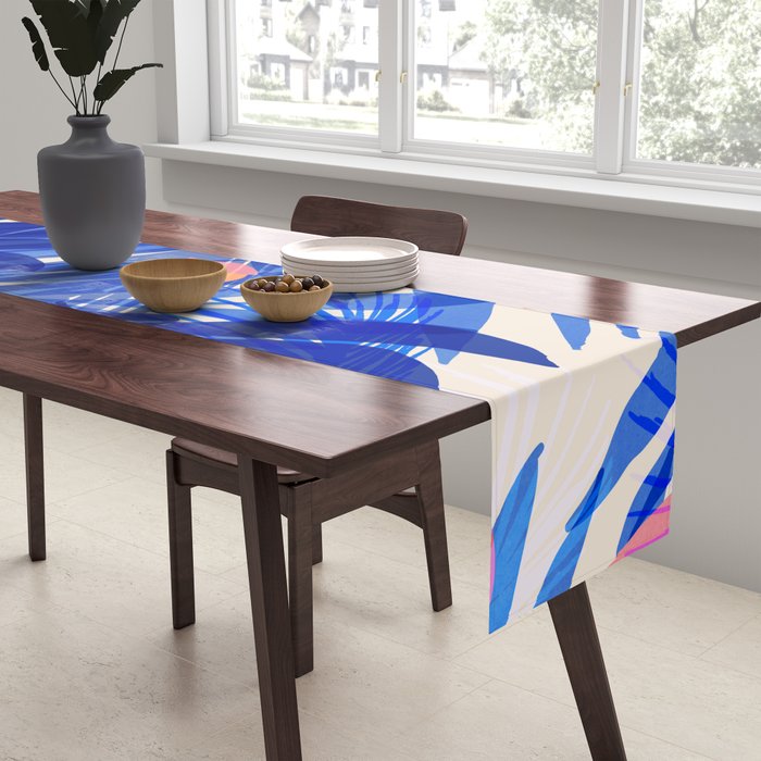 Breezy Tropics Blue Floral Design Table Runner Gallery Image 2