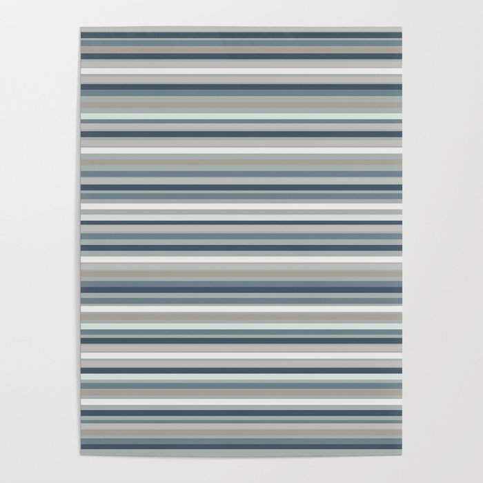 Fine Stripes Pattern in Neutral Blue Gray Tones Poster Gallery Image 4
