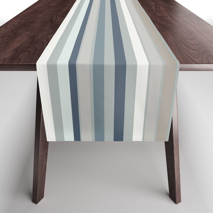 Fine Stripes Pattern in Neutral Blue Gray Tones Table Runner Gallery Image 1