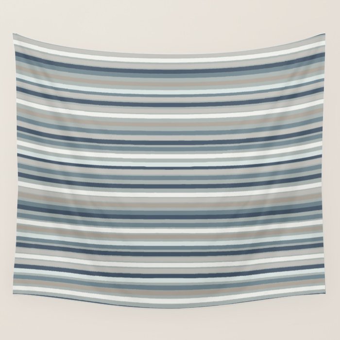 Fine Stripes Pattern in Neutral Blue Gray Tones Wall Tapestry Gallery Image 4