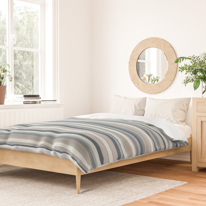 Fine Stripes Pattern in Neutral Blue Gray Tones Duvet Cover Gallery Image 2