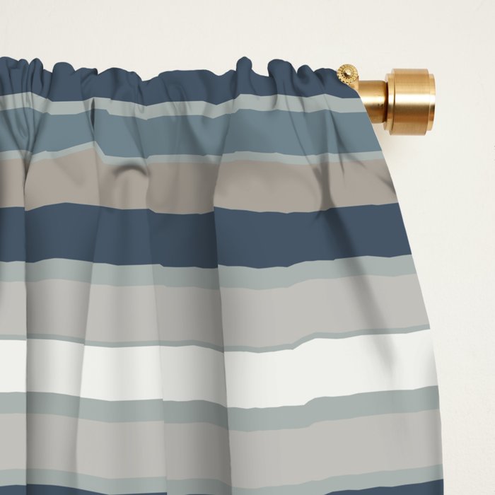 Fine Stripes Pattern in Neutral Blue Gray Tones Window Curtain Gallery Image 2