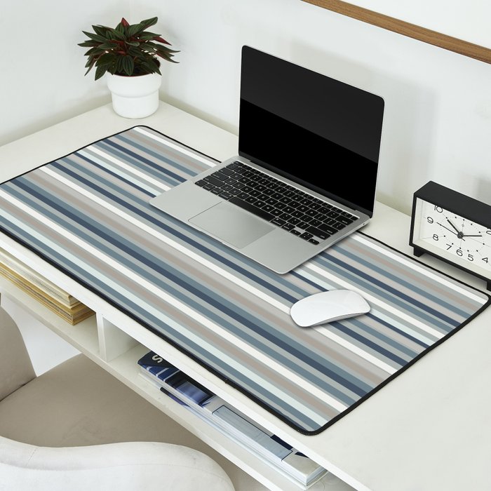 Fine Stripes Pattern in Neutral Blue Gray Tones Desk Mat Gallery Image 2