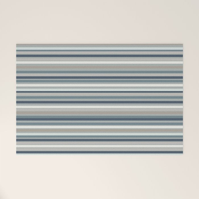 Fine Stripes Pattern in Neutral Blue Gray Tones Welcome Mat Gallery Image 1