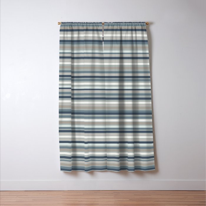 Fine Stripes Pattern in Neutral Blue Gray Tones Window Curtain Gallery Image 3