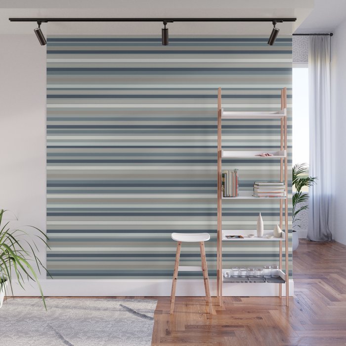 Fine Stripes Pattern in Neutral Blue Gray Tones Wall Mural Gallery Image 1