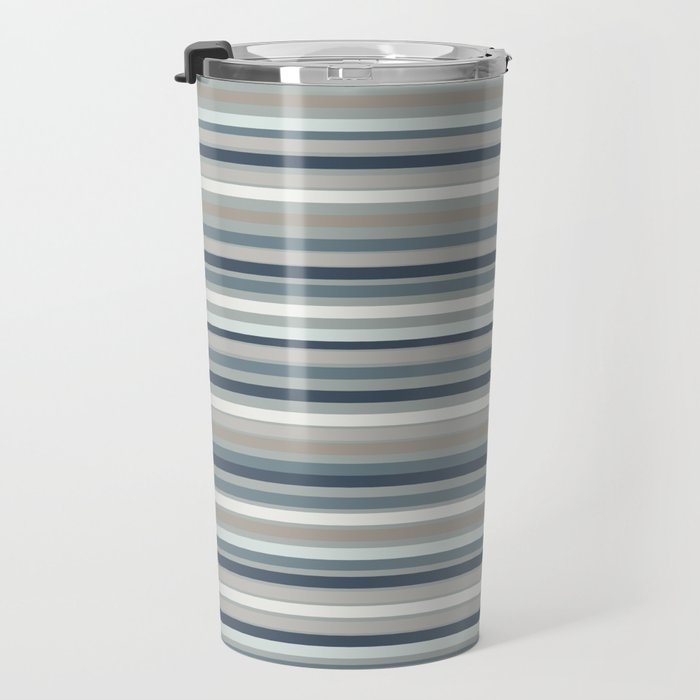 Fine Stripes Pattern in Neutral Blue Gray Tones Travel Mug Gallery Image 3