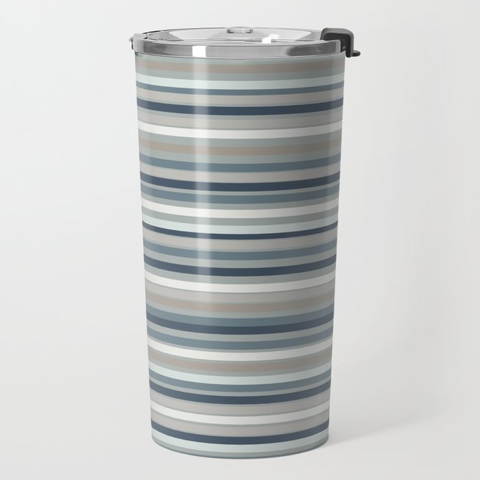 Fine Stripes Pattern in Neutral Blue Gray Tones Travel Mug Gallery Image 2