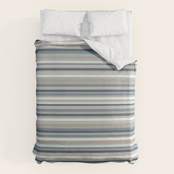 Fine Stripes Pattern in Neutral Blue Gray Tones Duvet Cover Gallery Image 1