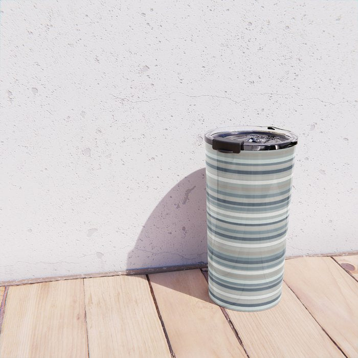 Fine Stripes Pattern in Neutral Blue Gray Tones Travel Mug Gallery Image 4