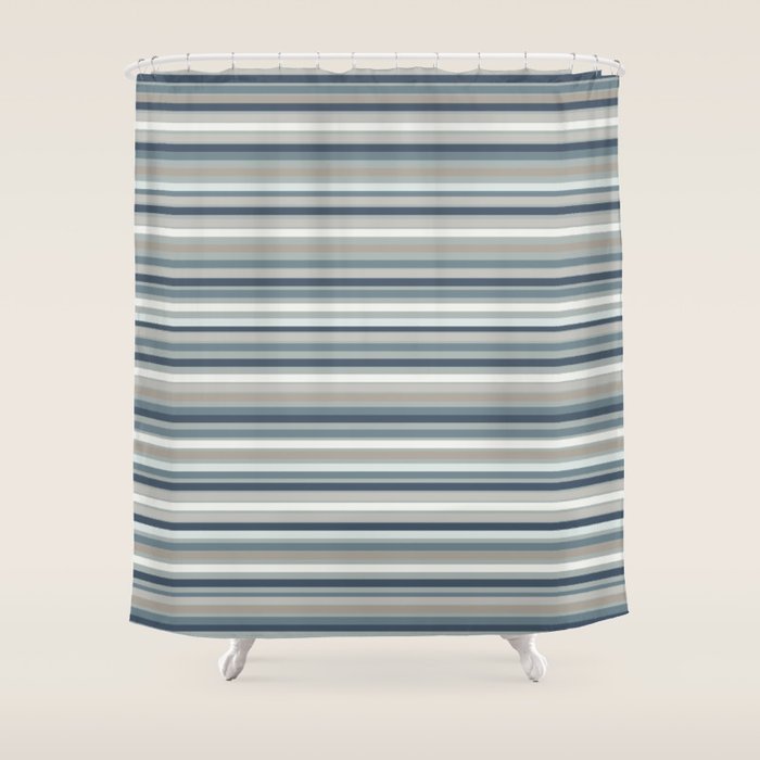 Fine Stripes Pattern in Neutral Blue Gray Tones Shower Curtain Gallery Image 1