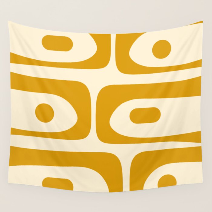 Mid-Century Modern Piquet Minimalist Abstract Pattern in Honey Mustard and Cream Wall Tapestry Gallery Image 4