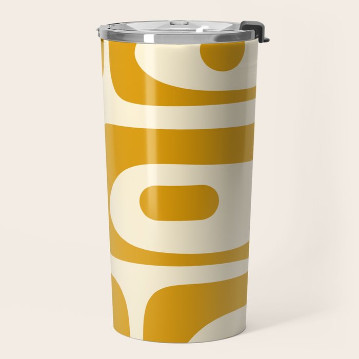 Mid-Century Modern Piquet Minimalist Abstract Pattern in Honey Mustard and Cream Travel Mug Gallery Image 2