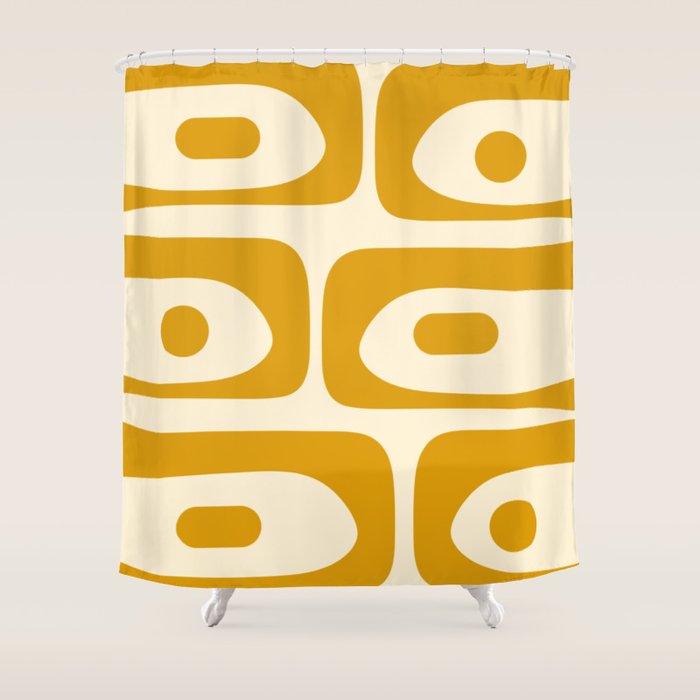 Mid-Century Modern Piquet Minimalist Abstract Pattern in Honey Mustard and Cream Shower Curtain Gallery Image 1