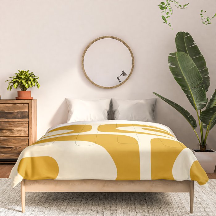 Mid-Century Modern Piquet Minimalist Abstract Pattern in Honey Mustard and Cream Comforter Gallery Image 3