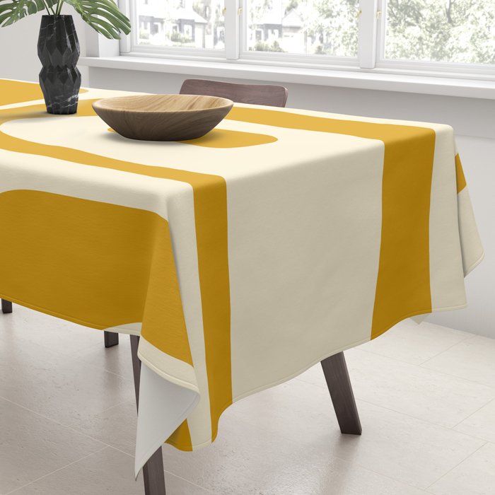 Mid-Century Modern Piquet Minimalist Abstract Pattern in Honey Mustard and Cream Tablecloth Gallery Image 3