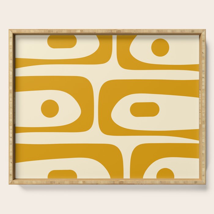 Mid-Century Modern Piquet Minimalist Abstract Pattern in Honey Mustard and Cream Serving Tray Gallery Image 1