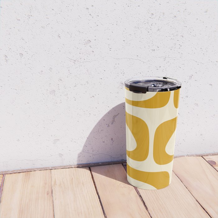 Mid-Century Modern Piquet Minimalist Abstract Pattern in Honey Mustard and Cream Travel Mug Gallery Image 4