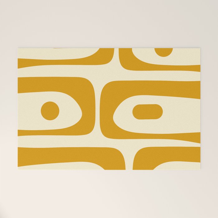 Mid-Century Modern Piquet Minimalist Abstract Pattern in Honey Mustard and Cream Welcome Mat Gallery Image 1
