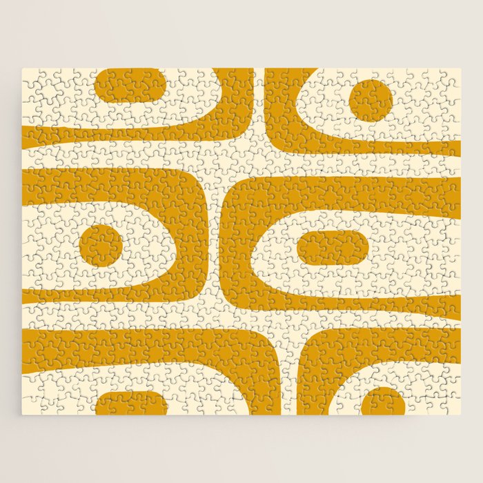 Mid-Century Modern Piquet Minimalist Abstract Pattern in Honey Mustard and Cream Jigsaw Puzzle Gallery Image 1