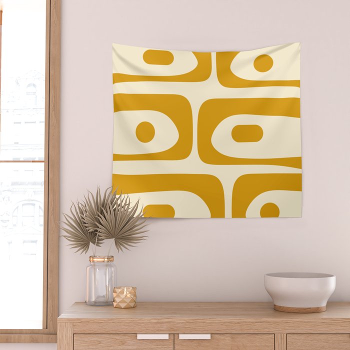 Mid-Century Modern Piquet Minimalist Abstract Pattern in Honey Mustard and Cream Wall Tapestry Gallery Image 2