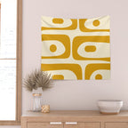 Mid-Century Modern Piquet Minimalist Abstract Pattern in Honey Mustard and Cream Wall Tapestry Gallery Image 2