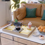 Mid-Century Modern Piquet Minimalist Abstract Pattern in Honey Mustard and Cream Serving Tray Gallery Image 2