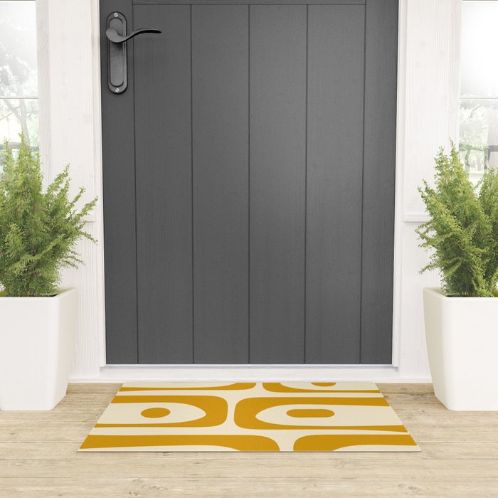 Mid-Century Modern Piquet Minimalist Abstract Pattern in Honey Mustard and Cream Welcome Mat Gallery Image 3
