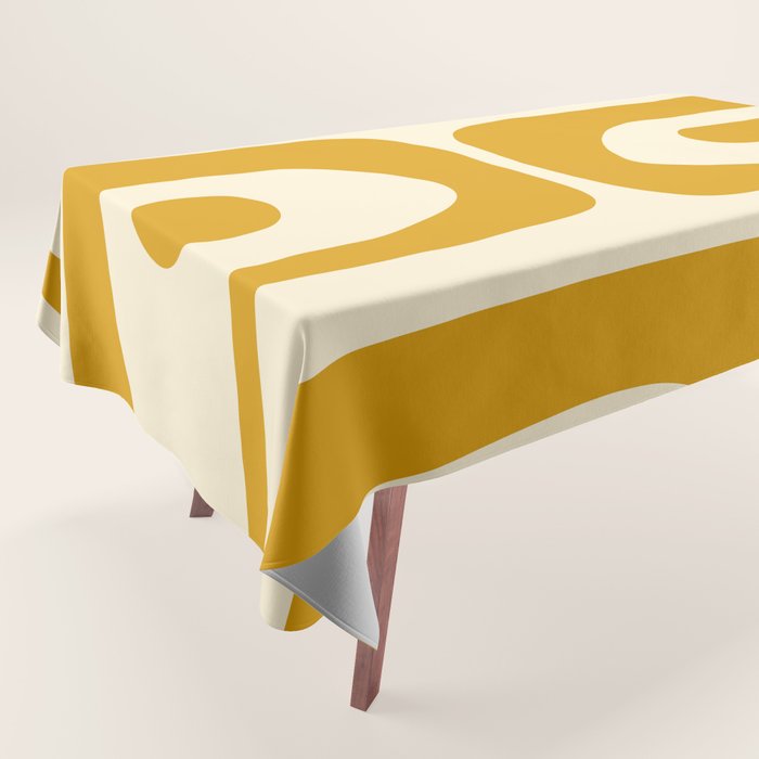 Mid-Century Modern Piquet Minimalist Abstract Pattern in Honey Mustard and Cream Tablecloth Gallery Image 1