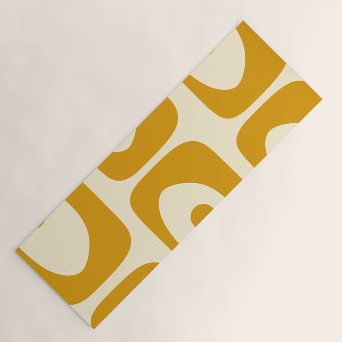 Mid-Century Modern Piquet Minimalist Abstract Pattern in Honey Mustard and Cream Yoga Mat Gallery Image 1