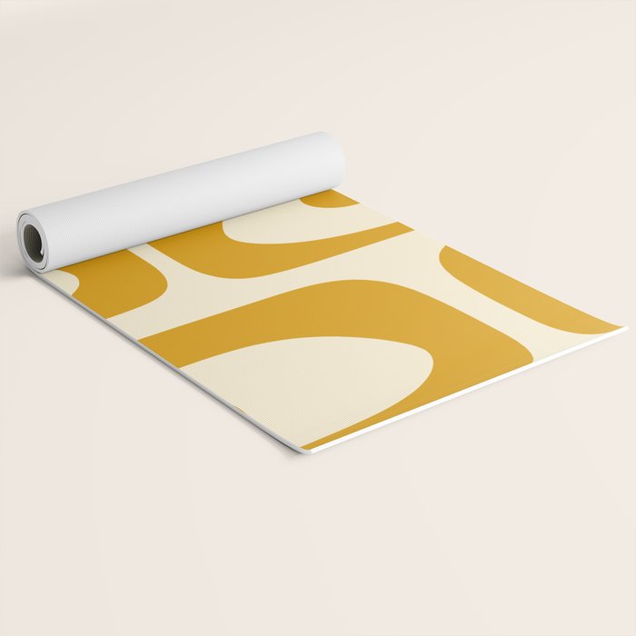 Mid-Century Modern Piquet Minimalist Abstract Pattern in Honey Mustard and Cream Yoga Mat Gallery Image 2