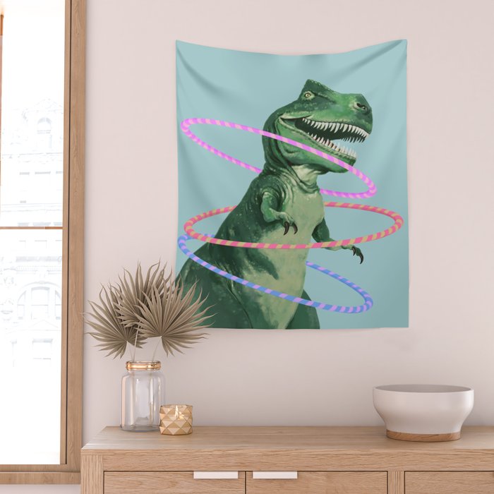 T-Rex the Hula Dancer in Green Wall Tapestry Gallery Image 2