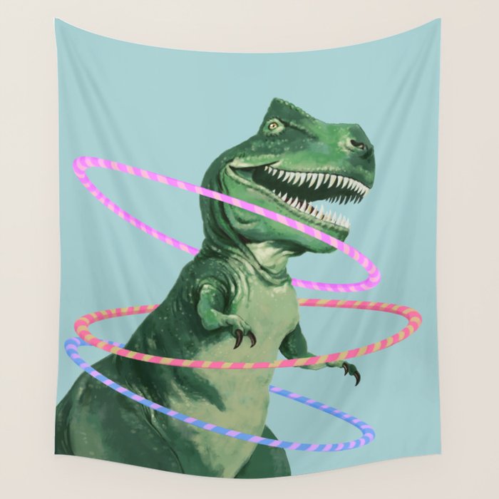 T-Rex the Hula Dancer in Green Wall Tapestry Gallery Image 4