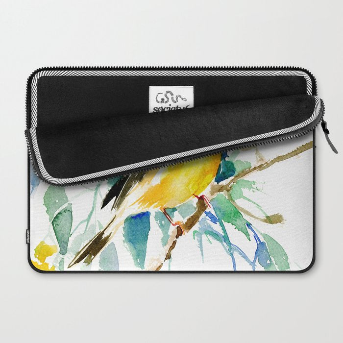 American Goldfinch, yellow sage green birds and flowers Laptop Sleeve Gallery Image 2