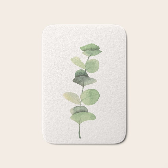 Watercolor Eucalyptus Branch Bath Mat Gallery Image 1