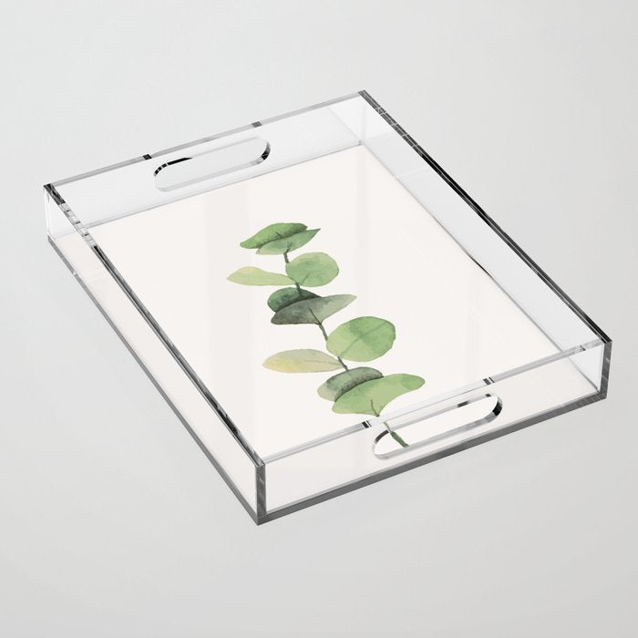 Watercolor Eucalyptus Branch Acrylic Tray Gallery Image 1
