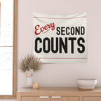 Every Second Counts - Retro Typography in Black Red and Beige Wall Tapestry Gallery Image 2