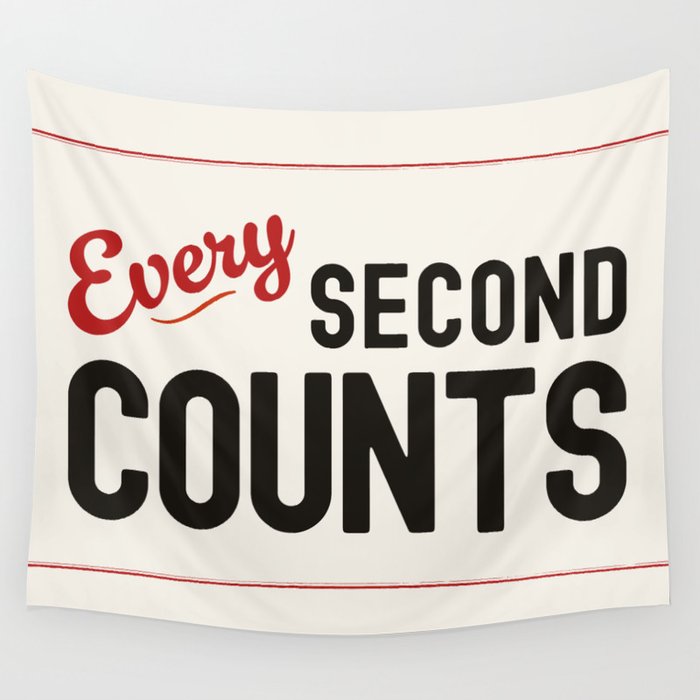 Every Second Counts - Retro Typography in Black Red and Beige Wall Tapestry Gallery Image 4