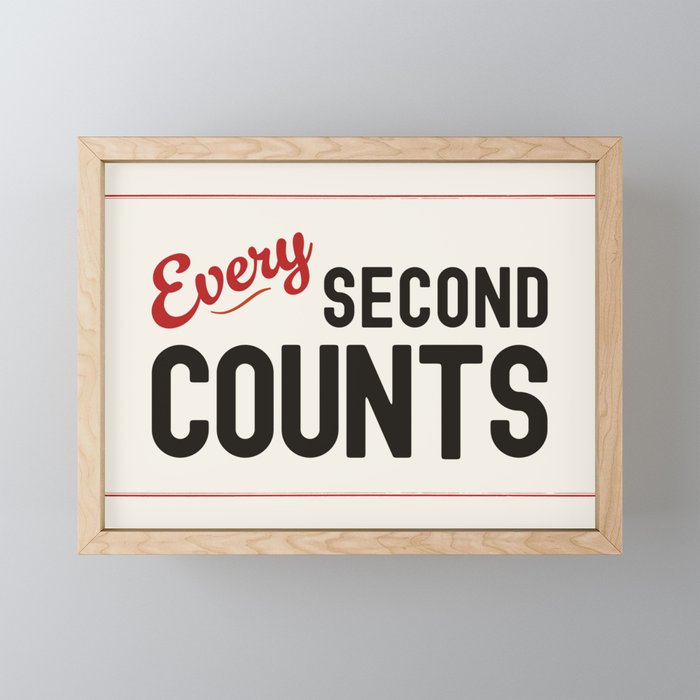 Every Second Counts - Retro Typography in Black Red and Beige Mini Art Print Gallery Image 1