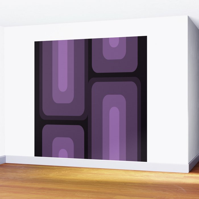 Mid Century Modern Long Rectangles Dark Purple Wall Mural Gallery Image 2