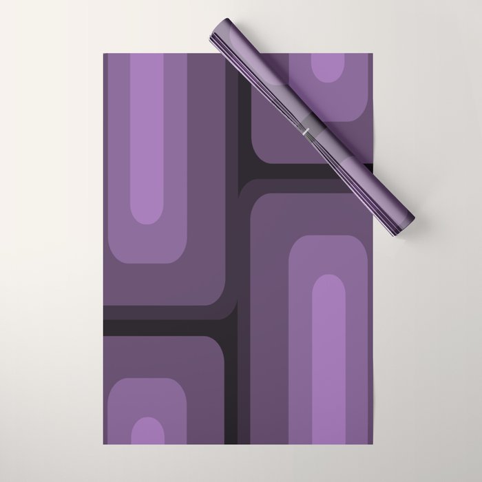 Mid Century Modern Long Rectangles Dark Purple Wrapping Paper Gallery Image 1