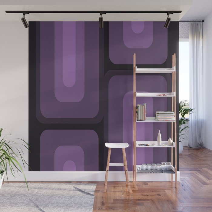 Mid Century Modern Long Rectangles Dark Purple Wall Mural Gallery Image 1