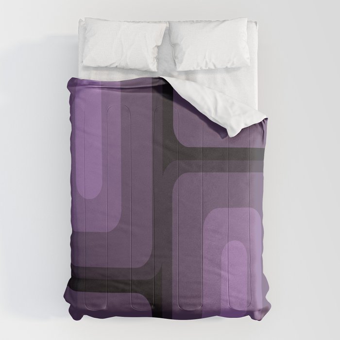 Mid Century Modern Long Rectangles Dark Purple Comforter Gallery Image 1