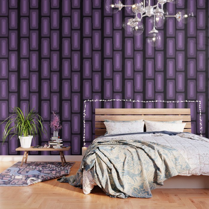 Mid Century Modern Long Rectangles Dark Purple Wallpaper Gallery Image 1