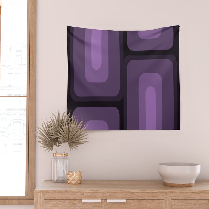Mid Century Modern Long Rectangles Dark Purple Wall Tapestry Gallery Image 2